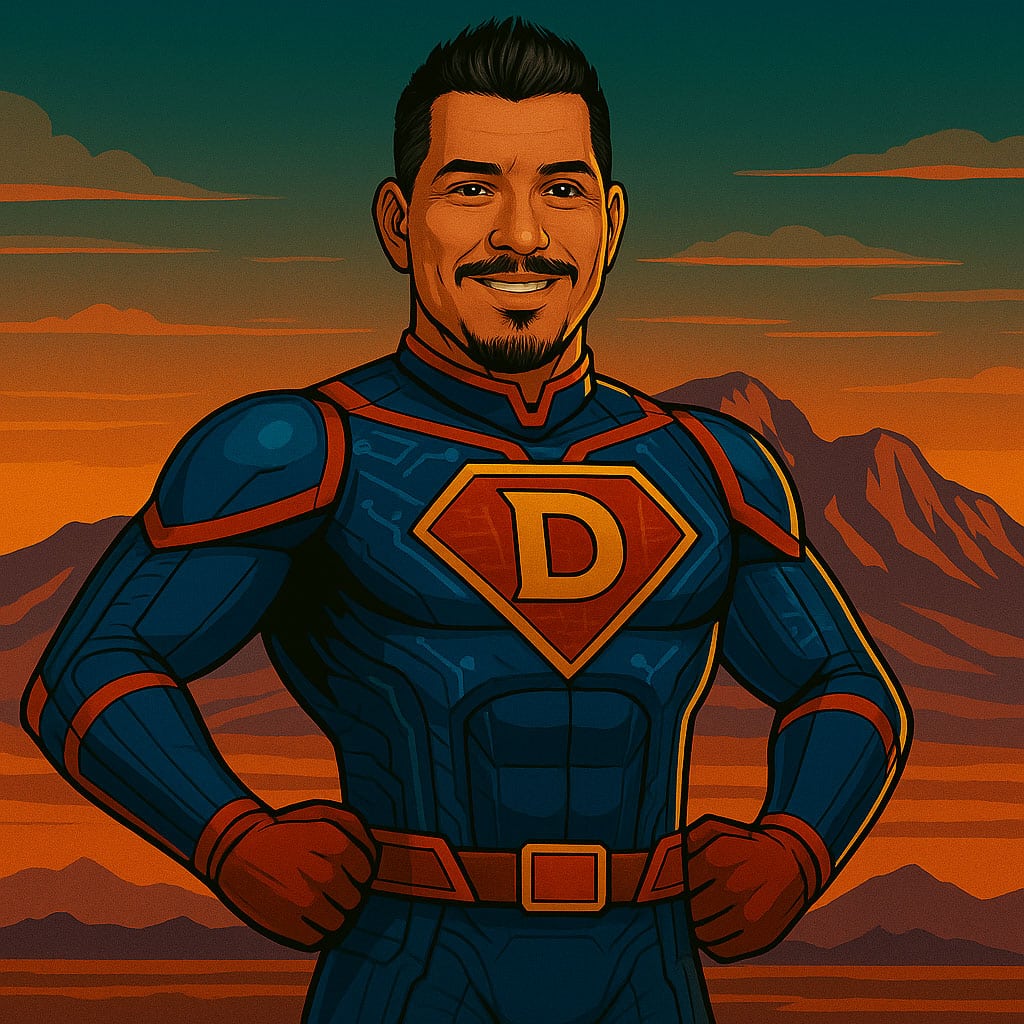 super-hero-david Super hero photo of David Baca production assistant and editor.